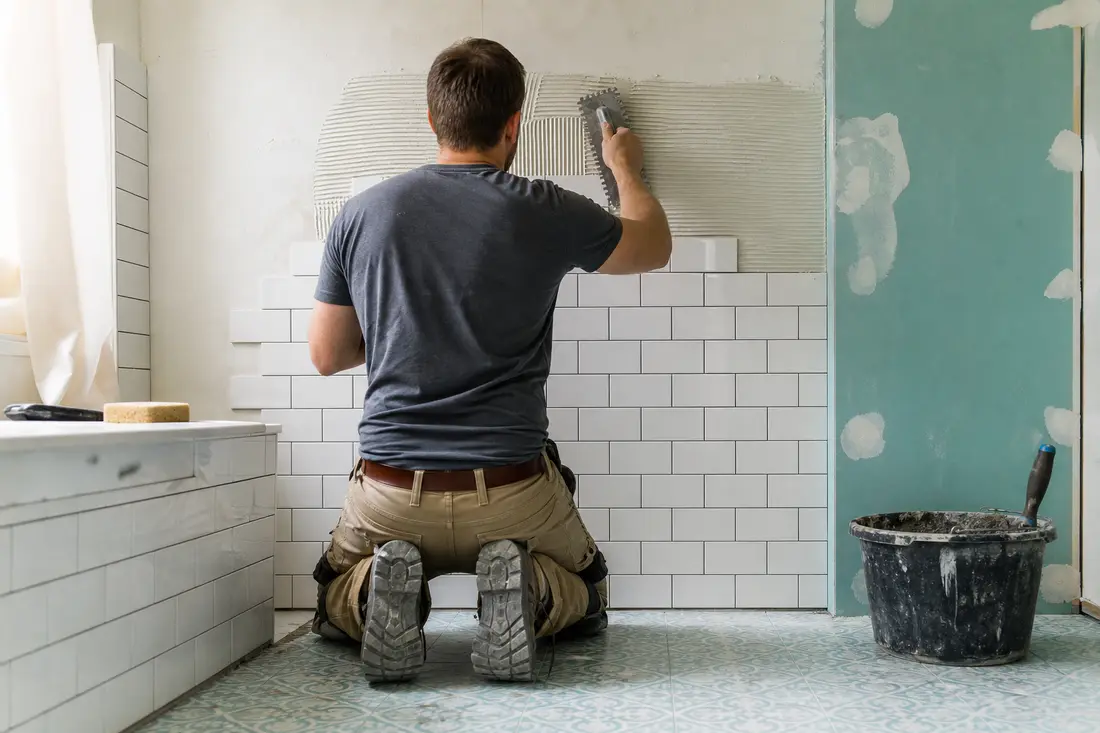 Exemple : faïence murale posée avec croisillons, illustration de pose soignée